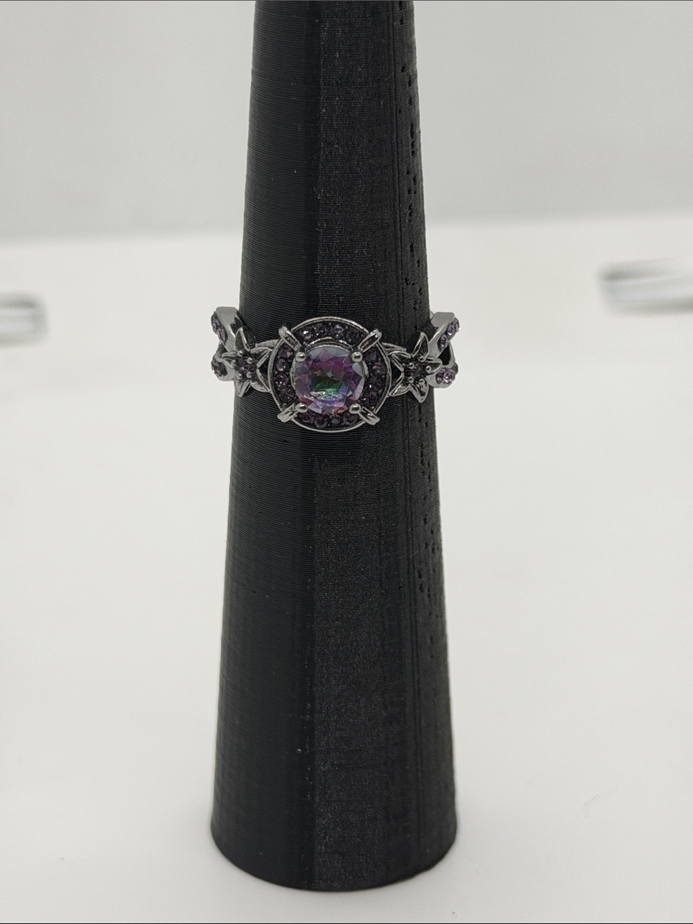 Mystic Topaz Halo Silver Ring in Purple size 8